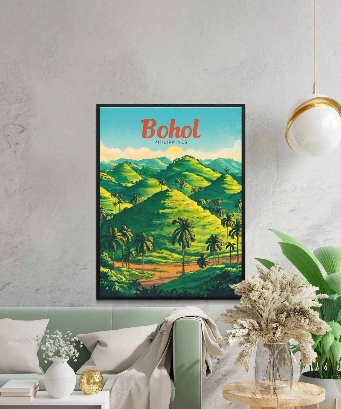 Bohol Philippines Vintage Chocolate Hills Palm Retro Travel Poster - Image 2