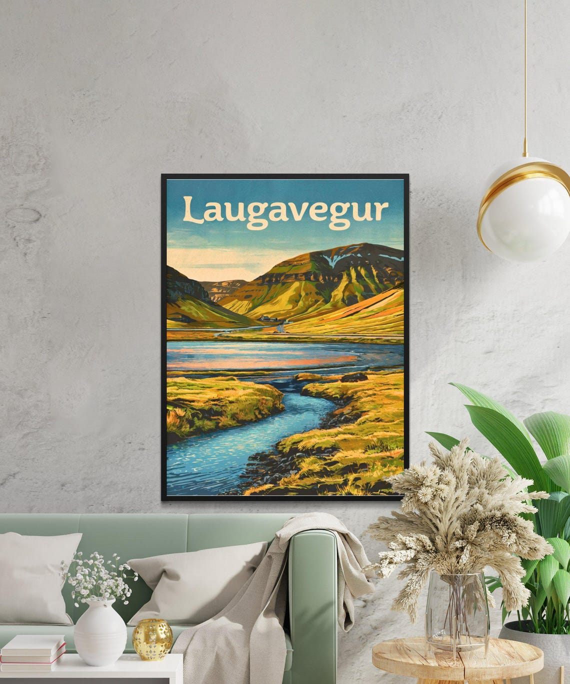 Laugavegur Iceland Golden Valley River Vintage Travel Poster - Image 2