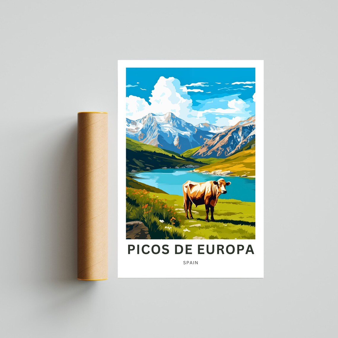 Picos de Europa Spain Alpine Cow Lake Mountain National Poster - Image 4