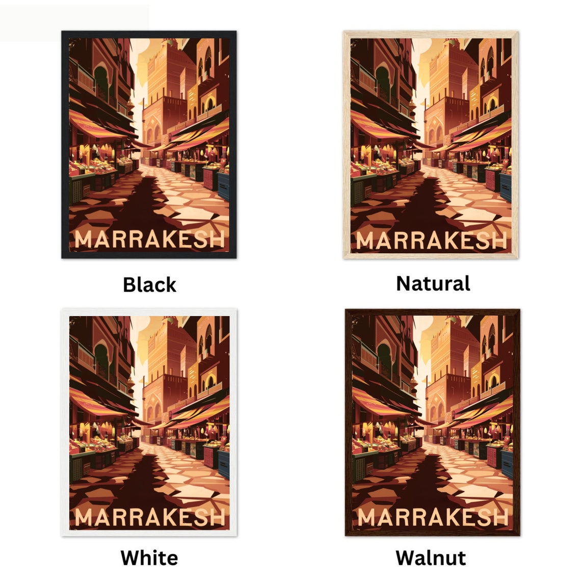 Marrakesh Morocco Souk Market Street Warm Retro Travel Poster - Image 4