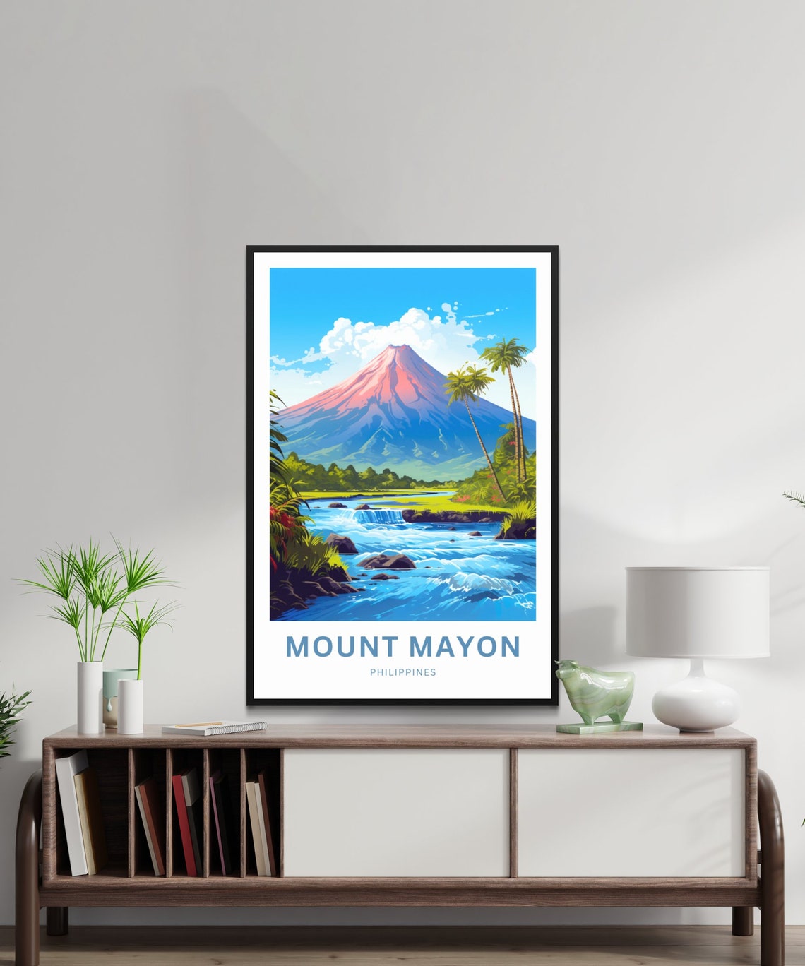 Personalized Mount Mayon Philippines Volcano River Palms Travel Poster - Image 2