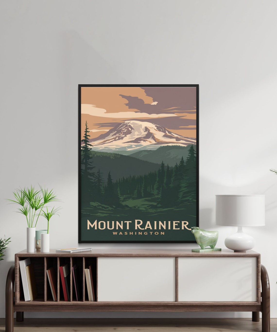 Mount Rainier Washington Vintage Poster with Forest and Sunset Glow - Image 2