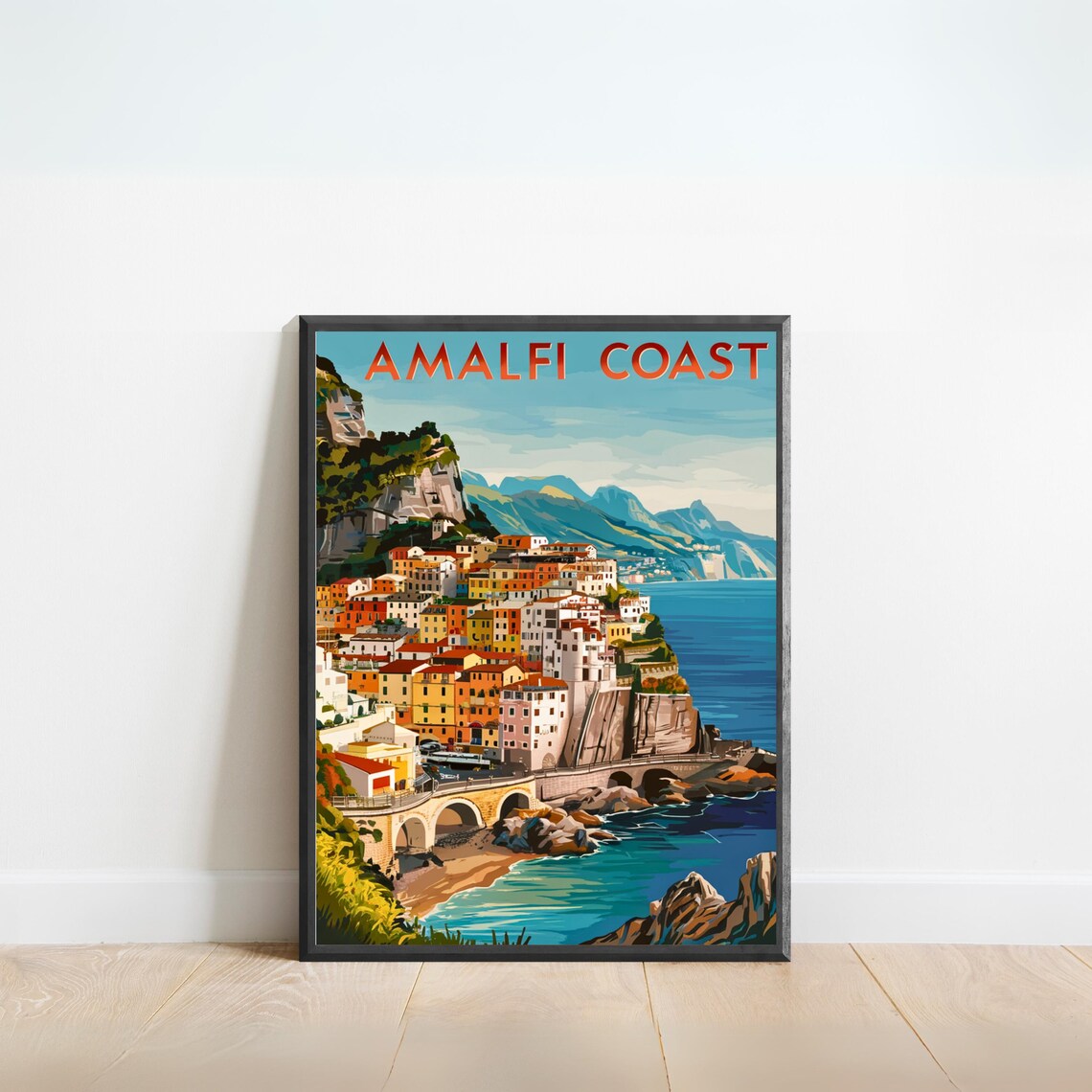 Amalfi Coast Italy Cliffside Village Sea View Vintage Travel Poster