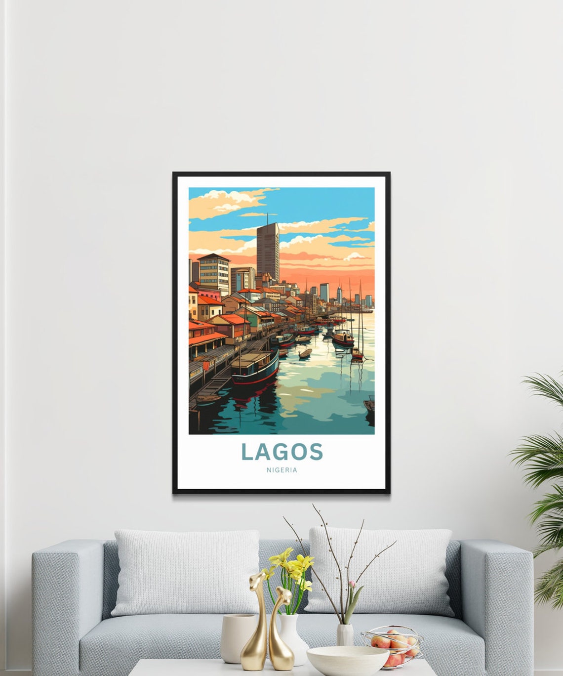 Lagos Nigeria Harbor Sunset Cityscape Boats Waterfront Poster - Image 3
