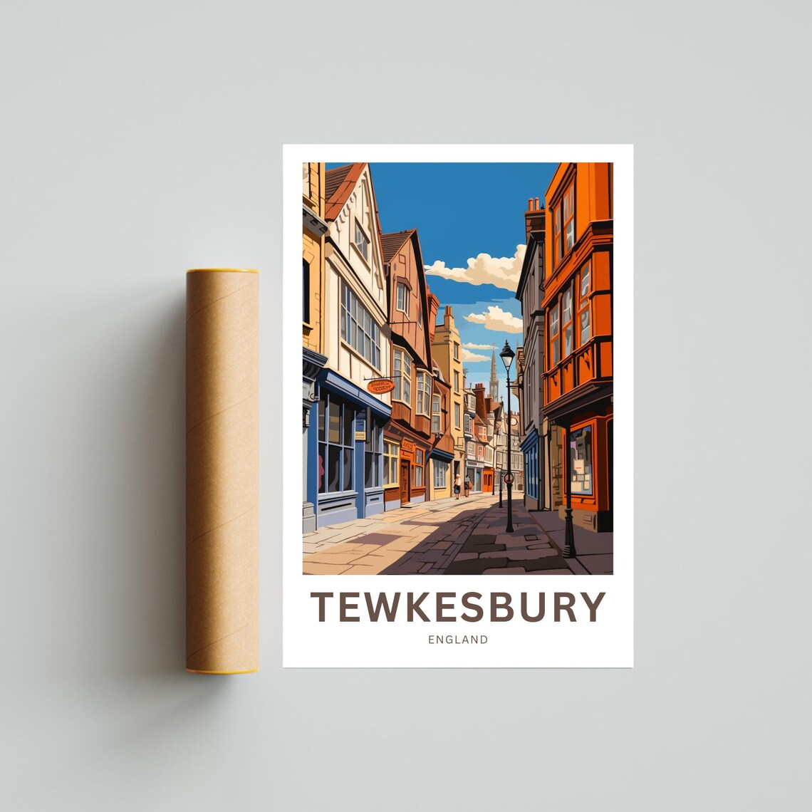 Tewkesbury England Colorful Historic Shops Street Travel Poster - Image 4