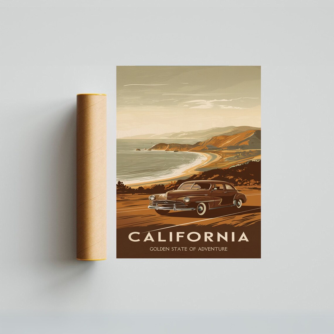 California Classic Car Coastal Highway Vintage Adventure Poster - Image 3