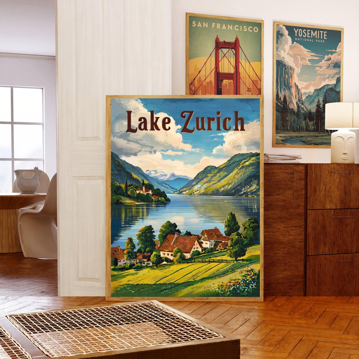 Lake Zurich Switzerland Village Alpine Lake View Vintage Poster - Image 5