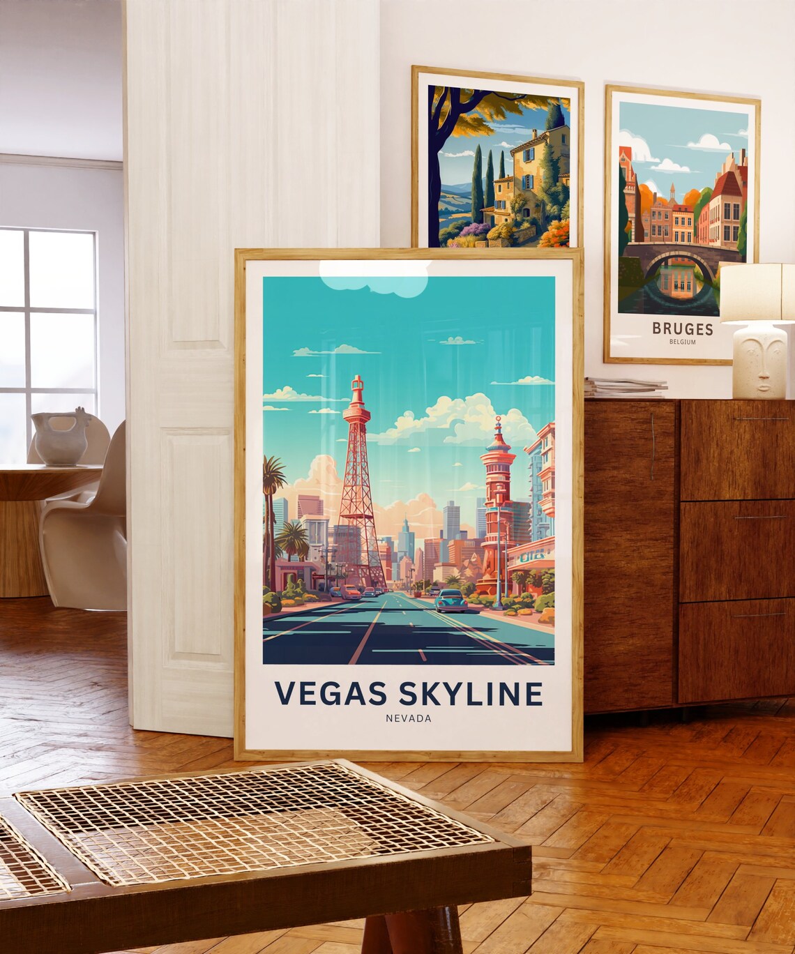 Vegas Skyline Nevada Vintage Street Scene Custom Travel Poster - Image 5