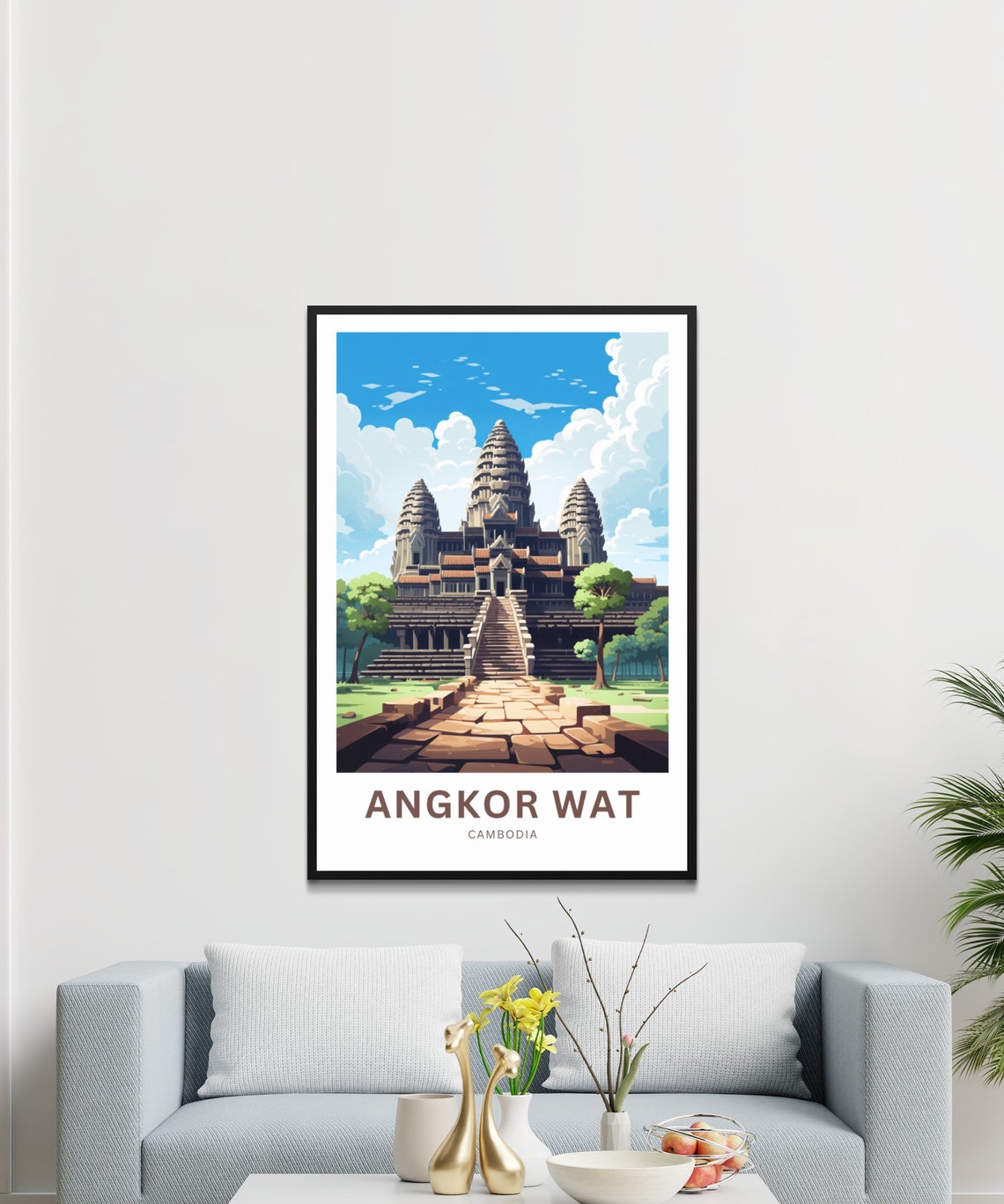 Personalized Angkor Wat Cambodia Travel Poster Stone Causeway View Art - Image 3