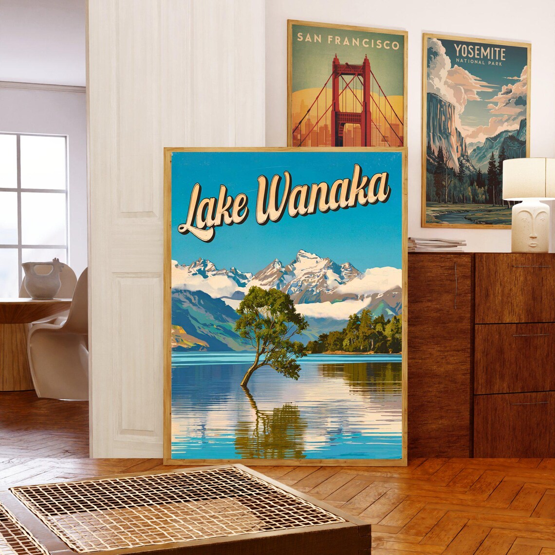 Lake Wanaka New Zealand Lonely Tree Mountain Lake Vintage Poster - Image 5