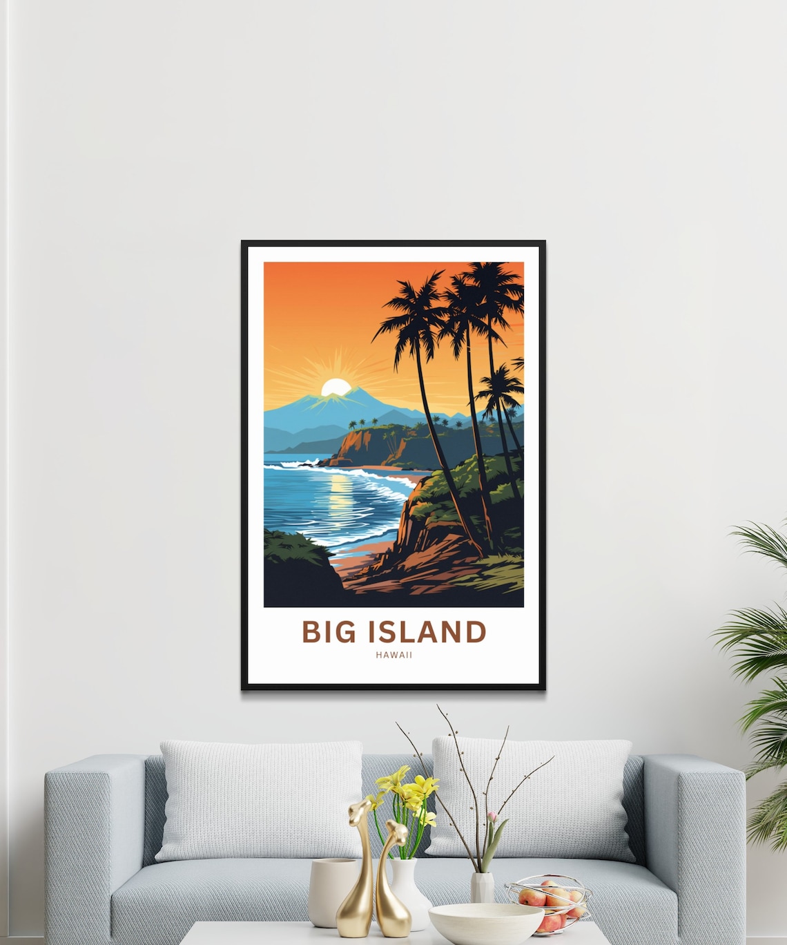 Big Island Hawaii Sunset Palm Silhouette Coast Travel Poster - Image 3