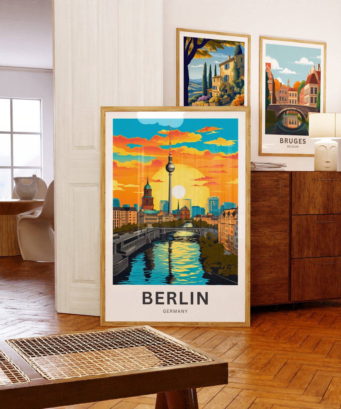 Personalized Berlin Fernsehturm Bridge Sunset Germany Travel Poster - Image 5