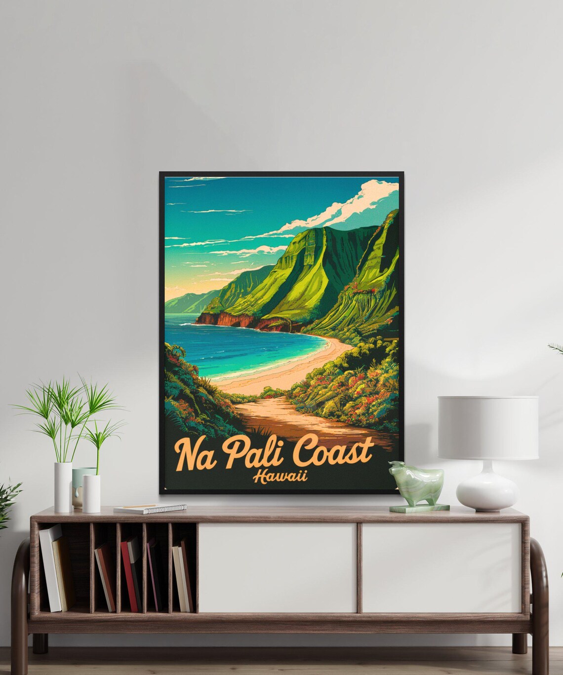 Na Pali Coast Hawaii Sea Cliffs Jungle Cove Vintage Travel Poster - Image 3