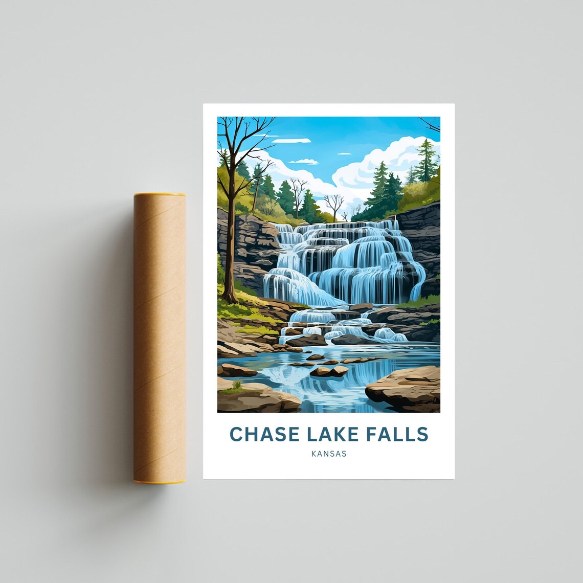 Chase Lake Falls Kansas Tiered Waterfall Forest Stream Travel Poster - Image 4