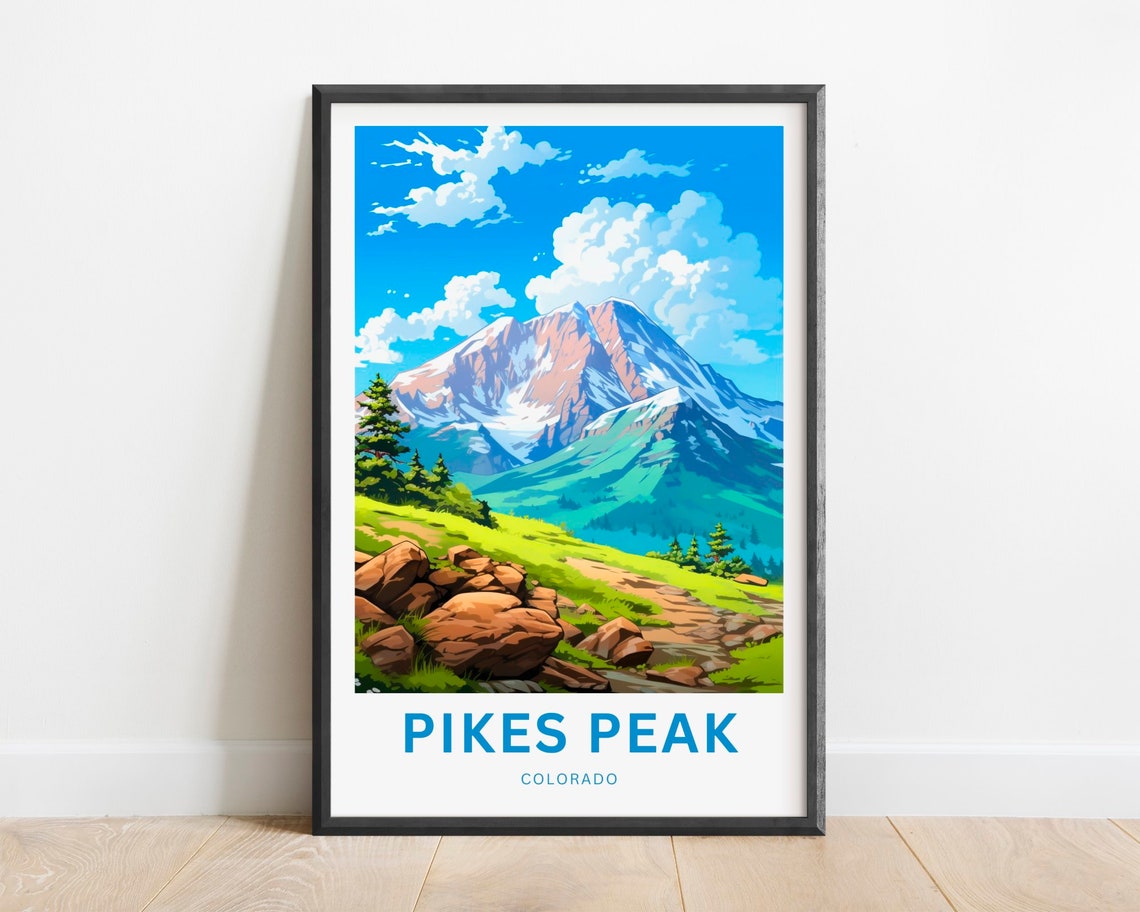 Pikes Peak Colorado Snowcapped Mountain Summit Trail Travel Poster