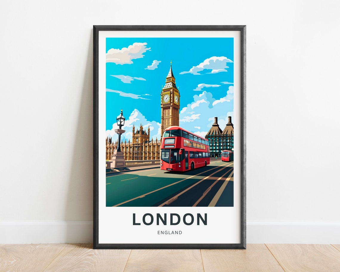 London England Big Ben Red Double Decker Bus Landmark Poster