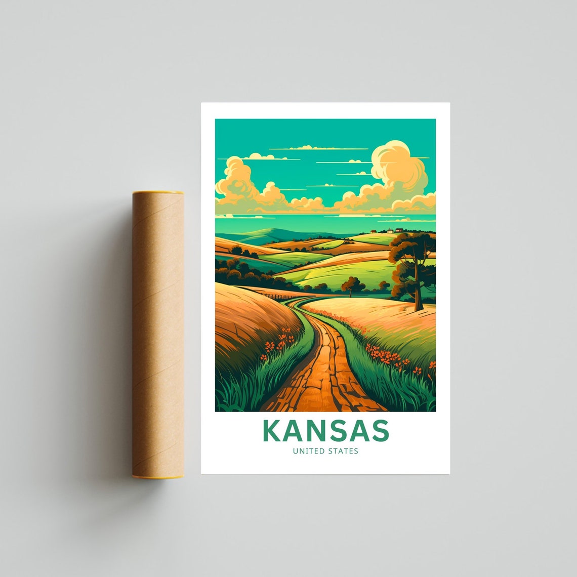 Personalized Kansas Rolling Hills Country Road Travel Poster - Image 4