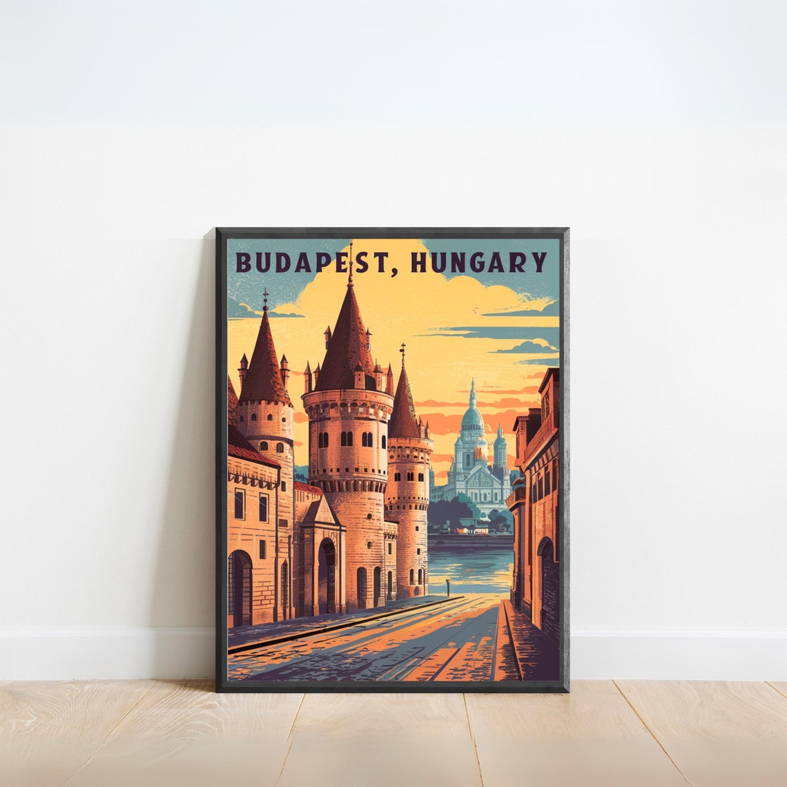 Budapest Hungary Castle Towers Basilica Dome Vintage Poster Art