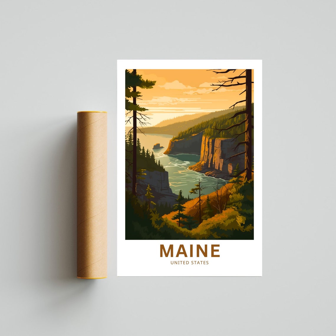 Personalized Maine Coastal Cliffs Sunset Shore Travel Poster - Image 4