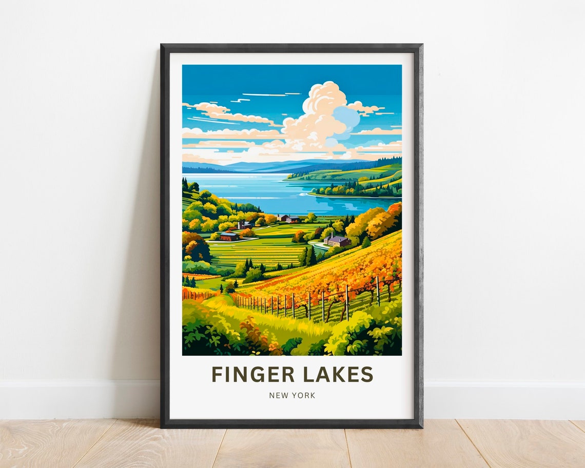 Finger Lakes Wine Vineyards New York Autumn Lake Travel Poster