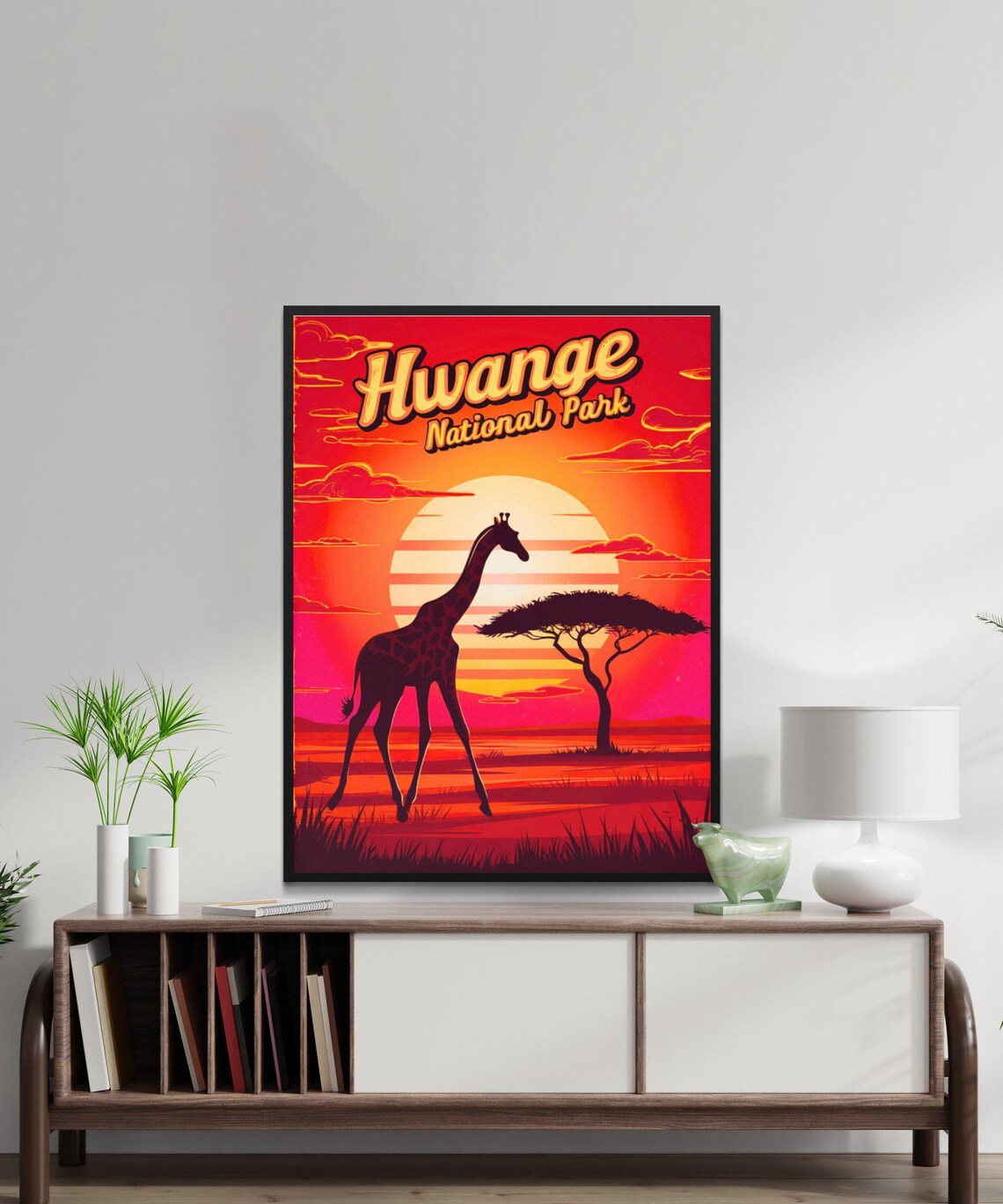 Hwange National Park Giraffe Sunset Acacia Africa Wildlife Poster - Image 2
