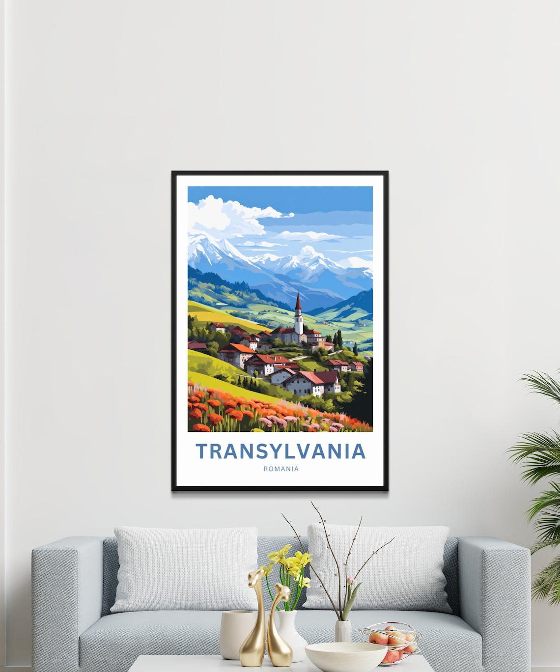 Transylvania Romania Alpine Village Poppies Vintage Travel Poster - Image 3
