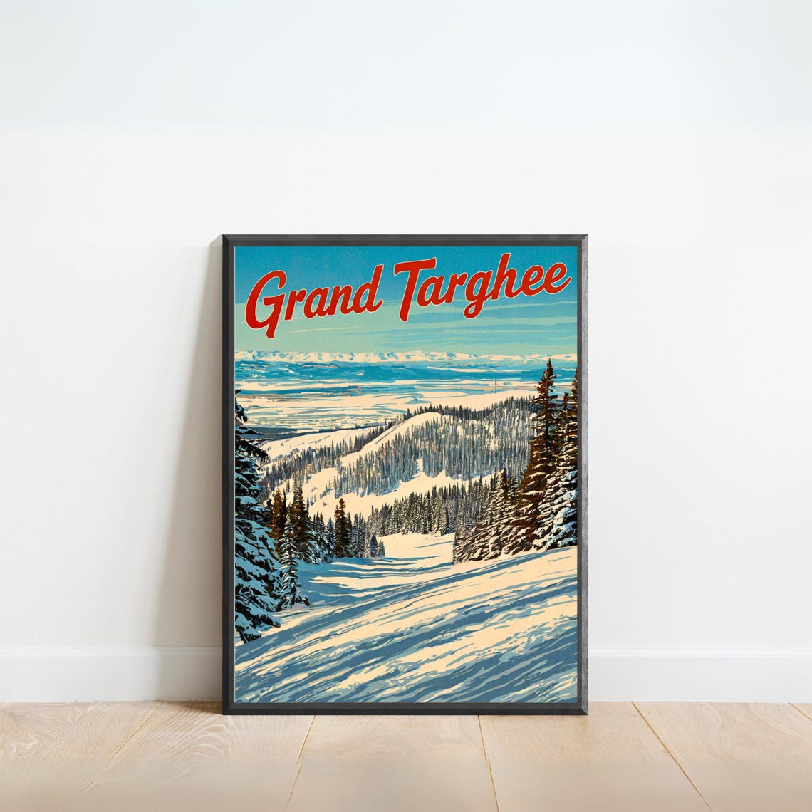 Grand Targhee Wyoming Snowy Ski Slopes Pine Forest Vintage Poster