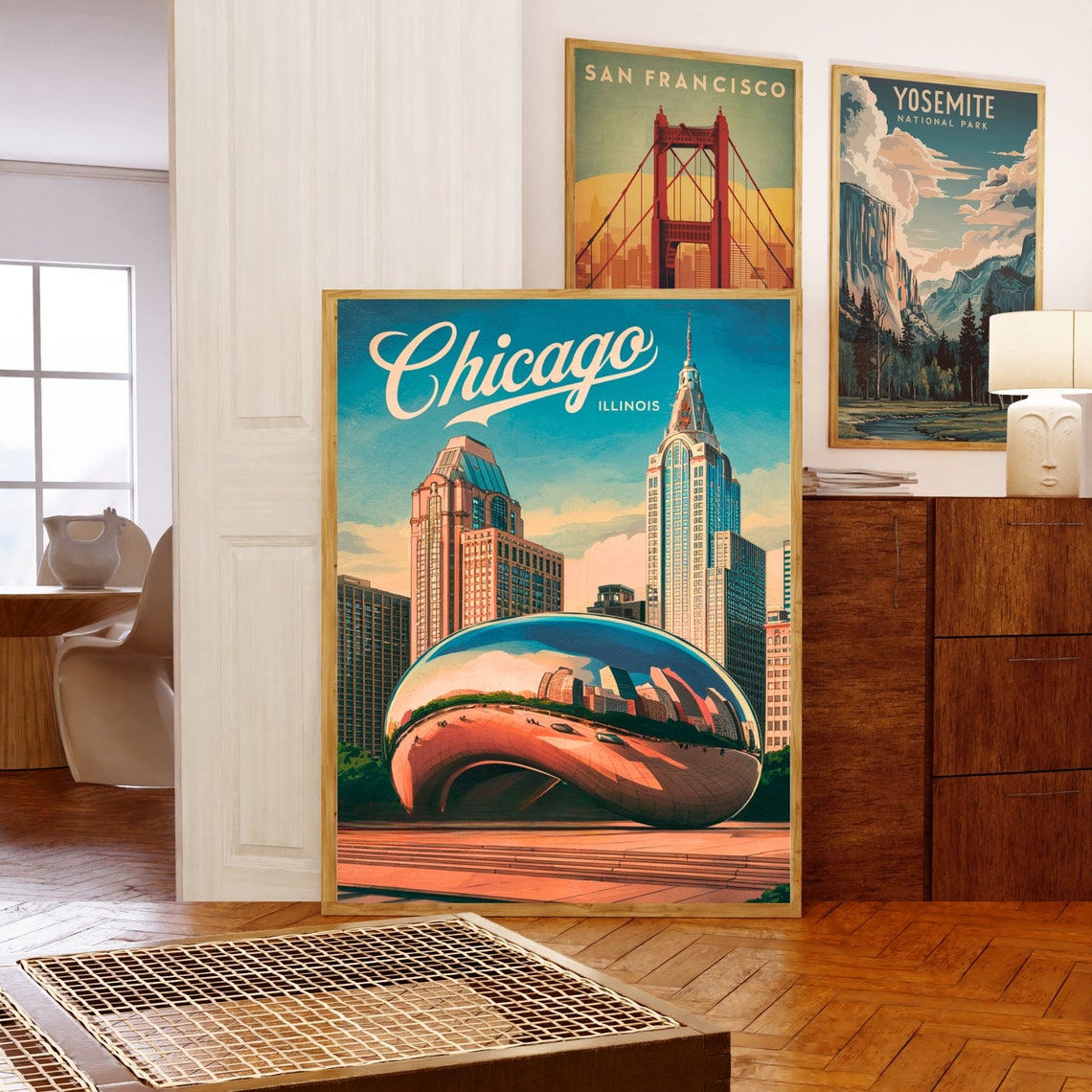 Chicago Illinois Vintage Cloud Gate Bean Millennium Park Poster - Image 5
