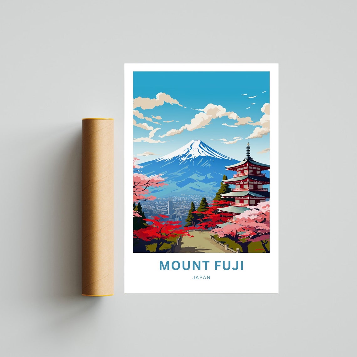 Personalized Mount Fuji Japan Pagoda Cherry Blossom Scene Poster - Image 4