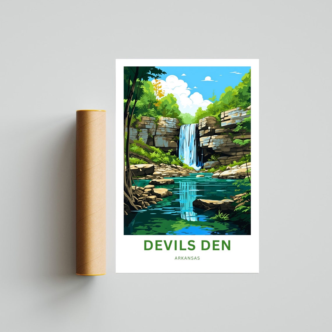 Devils Den Arkansas Waterfall Reflection Serene Travel Art Poster - Image 4