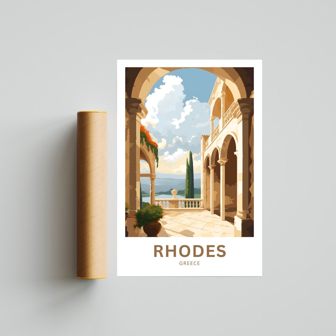 Rhodes Greece Ancient Stone Courtyard Mediterranean Travel Poster - Image 4