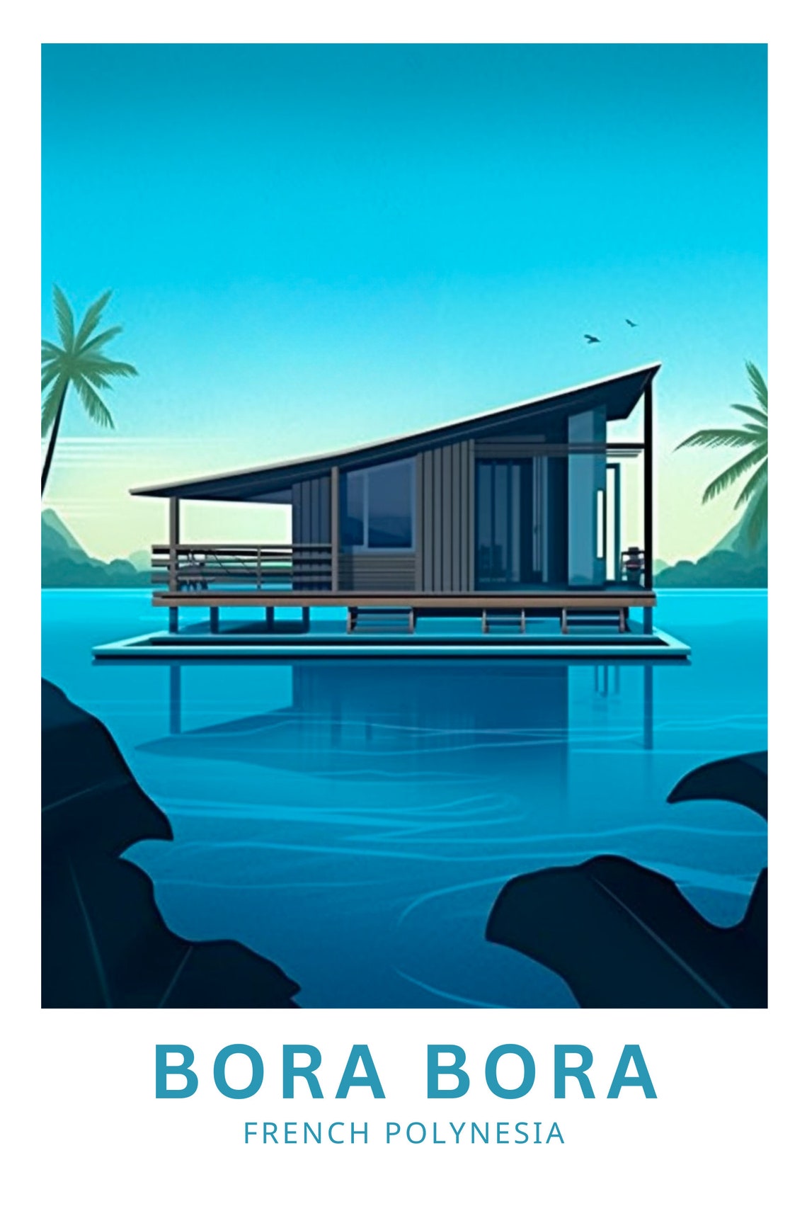 Bora Bora French Polynesia Overwater Bungalow Sea Travel Poster - Image 5