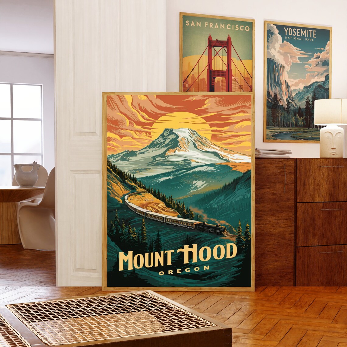 Mount Hood Oregon Retro Travel Poster Train Ride Sunset Peaks Art - Image 5