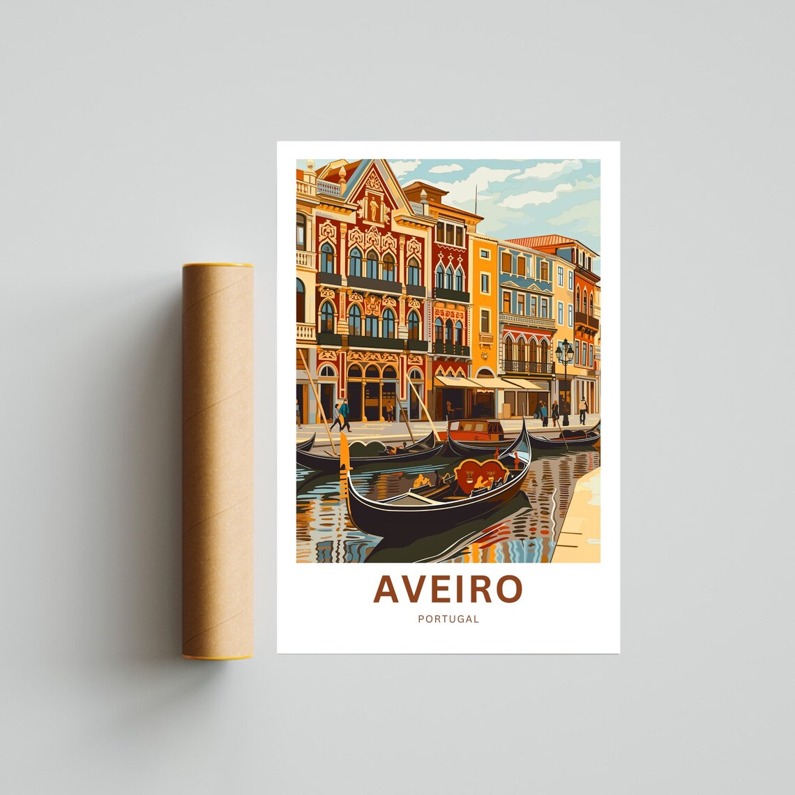 Aveiro Portugal Gondola Interior Red Trim Canal Vintage Travel Poster - Image 4
