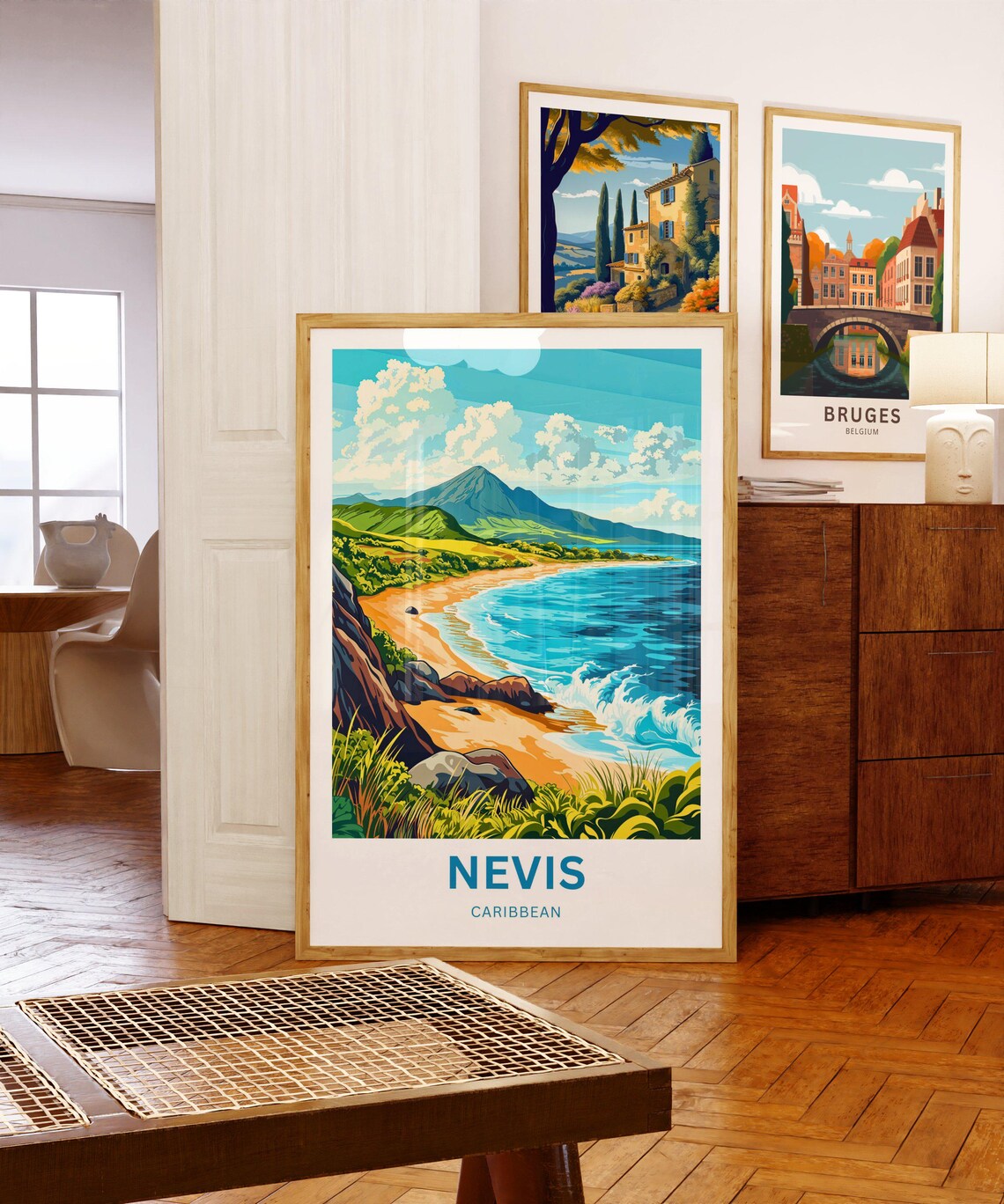 Nevis Caribbean Golden Tropical Beach Mountain Coast Seascape Poster - Image 5