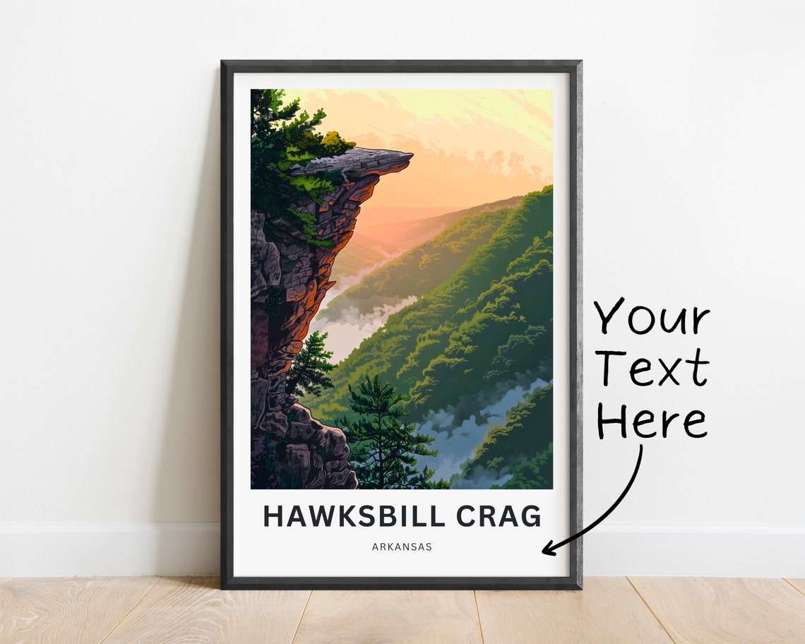 Personalized Hawksbill Crag Arkansas Blue Sky Cliff Travel Poster