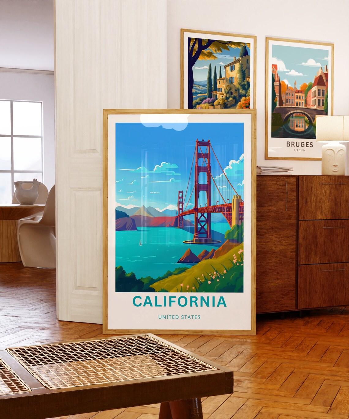 California Golden Gate Bridge Bay Hillside Sunset Travel Poster - Image 5