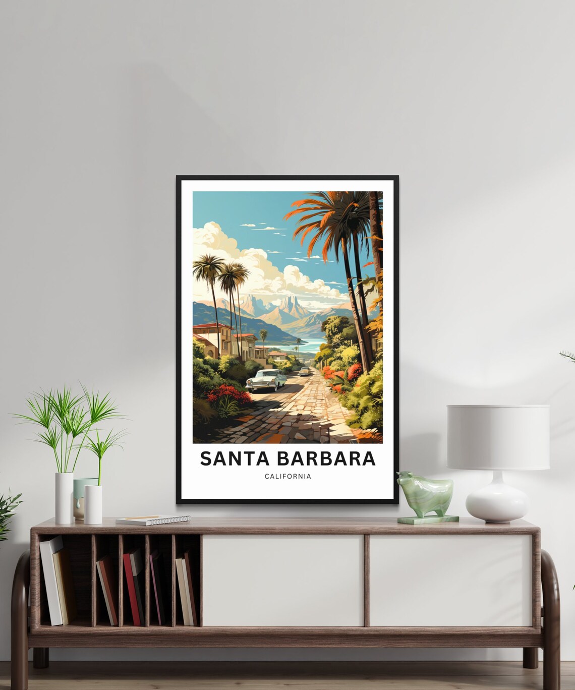 Personalized Santa Barbara California Palm Street Vintage Cars Poster - Image 2