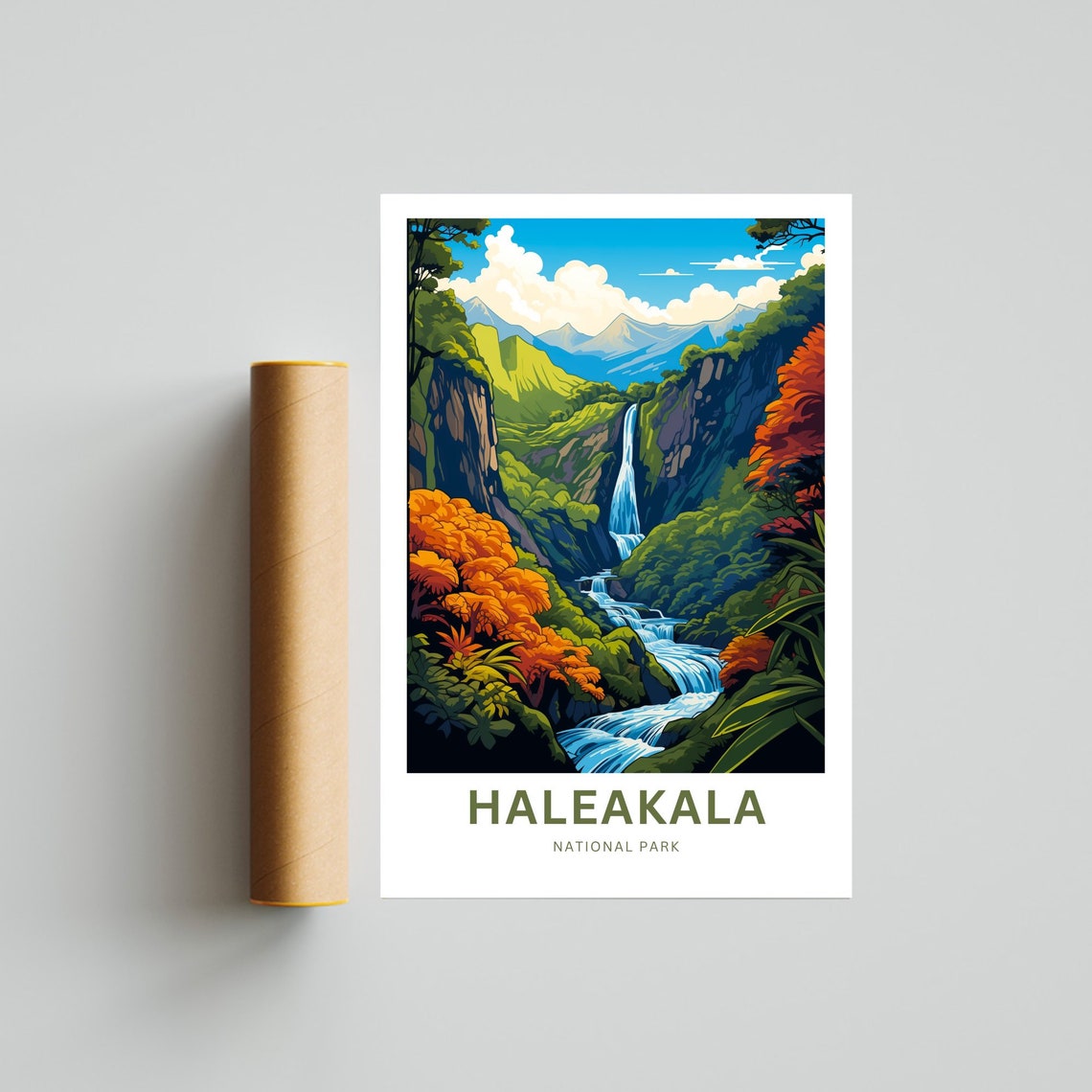 Haleakala National Park Lush Tropical Valley Waterfall Travel Poster - Image 4