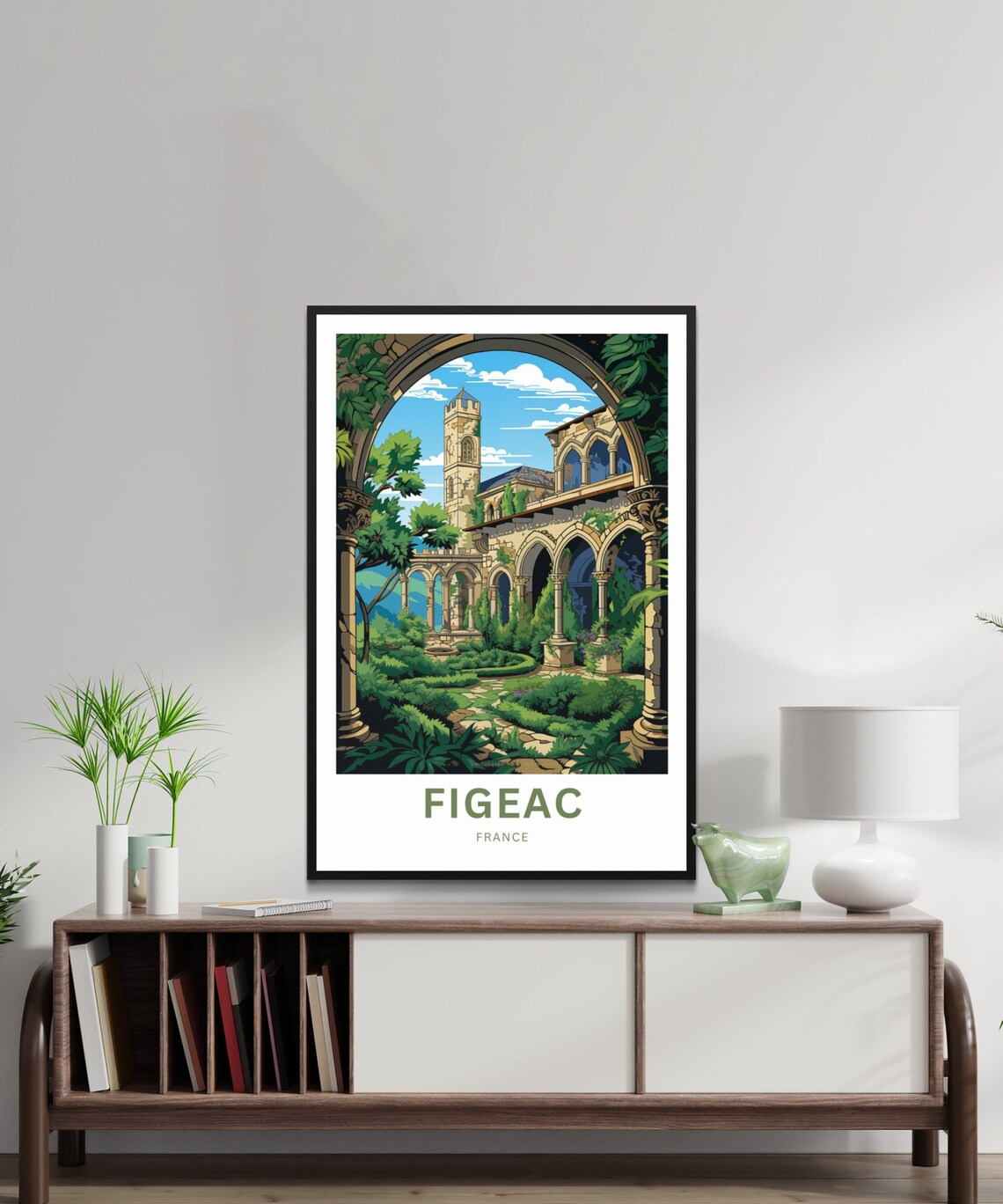 Figeac France Medieval Cloister Arches Stone Garden Travel Poster - Image 2