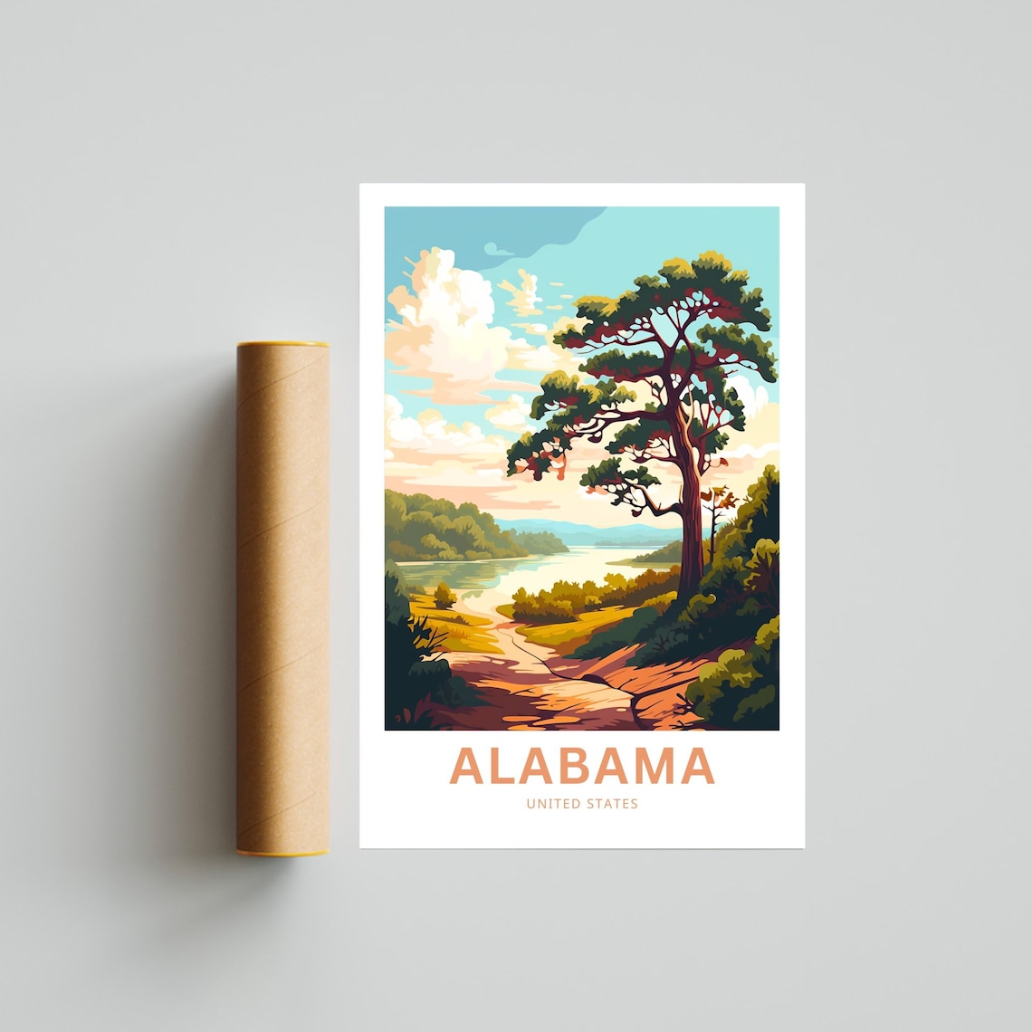 Alabama United States Travel Poster Lake Pine Tree Nature Sunset Art - Image 4