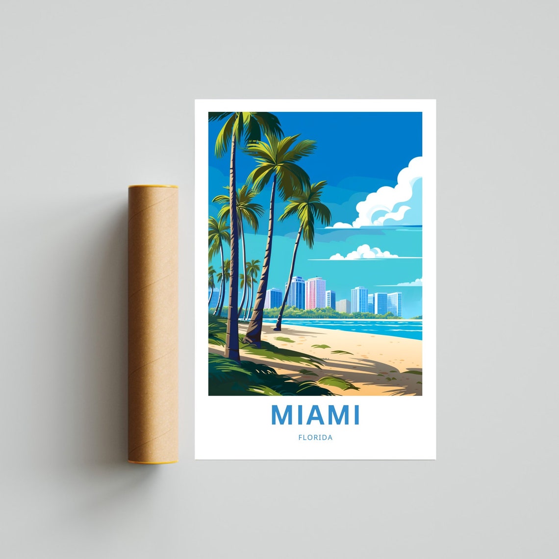Miami Florida Palm Beach Skyline Sunny Coastal Travel Poster - Image 4