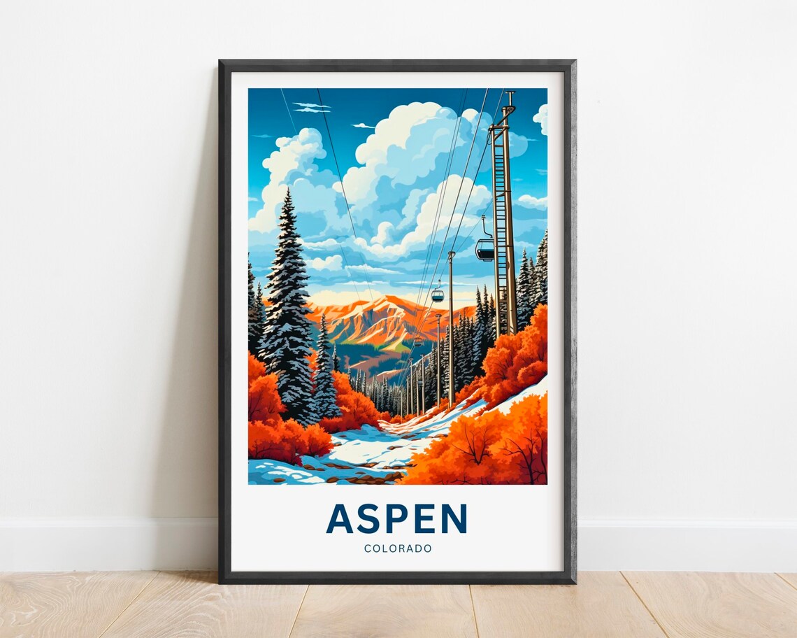 Aspen Colorado Ski Lift Autumn Slope Mountain Resort Travel Poster