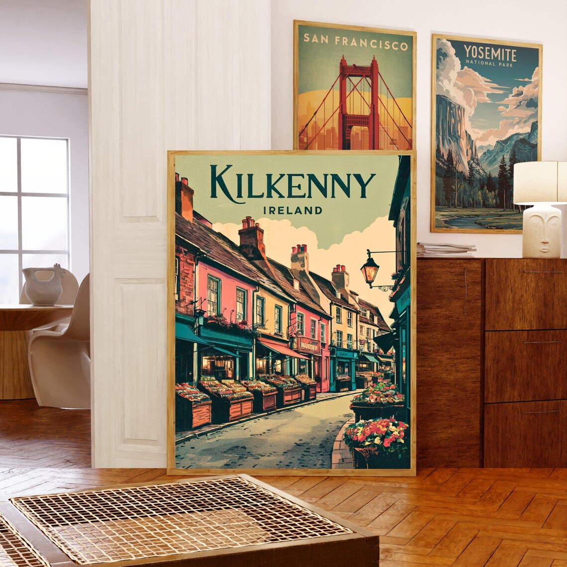 Kilkenny Ireland Charming Market Street Flower Stalls Travel Poster - Image 5