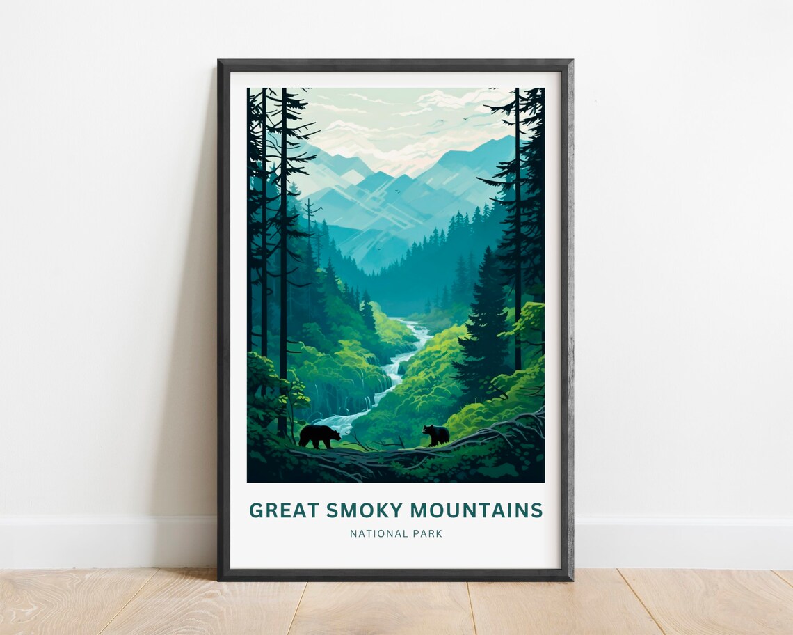Great Smoky Mountains National Park Bears Forest River Travel Poster