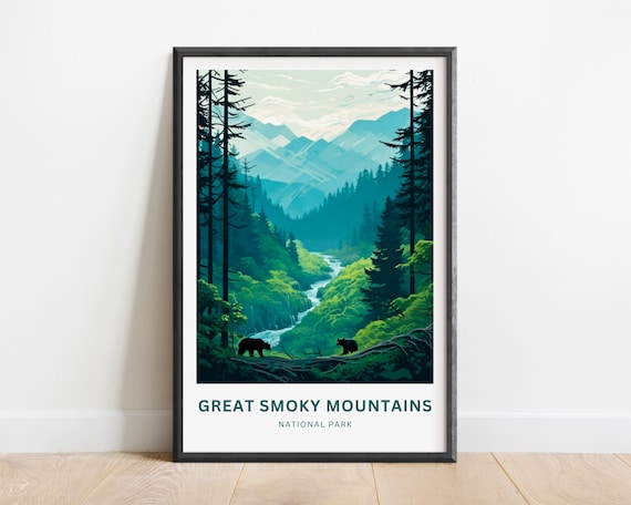 Great Smoky Mountains National Park Bears Forest River Travel Poster
