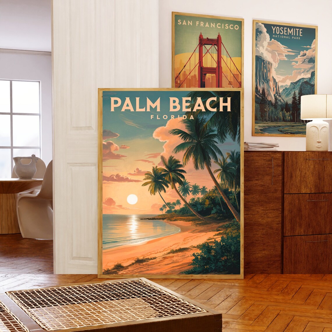 Palm Beach Florida Sunset Calm Cove Palm Row Vintage Travel Poster - Image 5