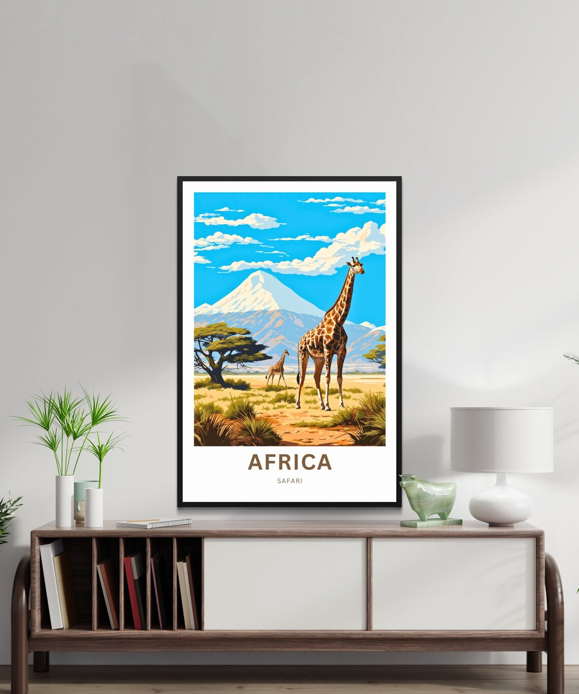 Africa Safari Giraffes Acacia Tree Mountain View Travel Poster - Image 2