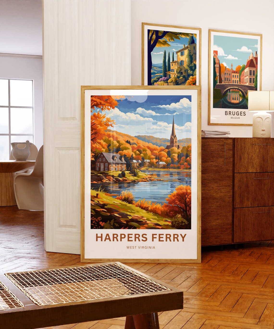 Harpers Ferry Autumn Riverbank with Church Spire Hillside Poster - Image 5