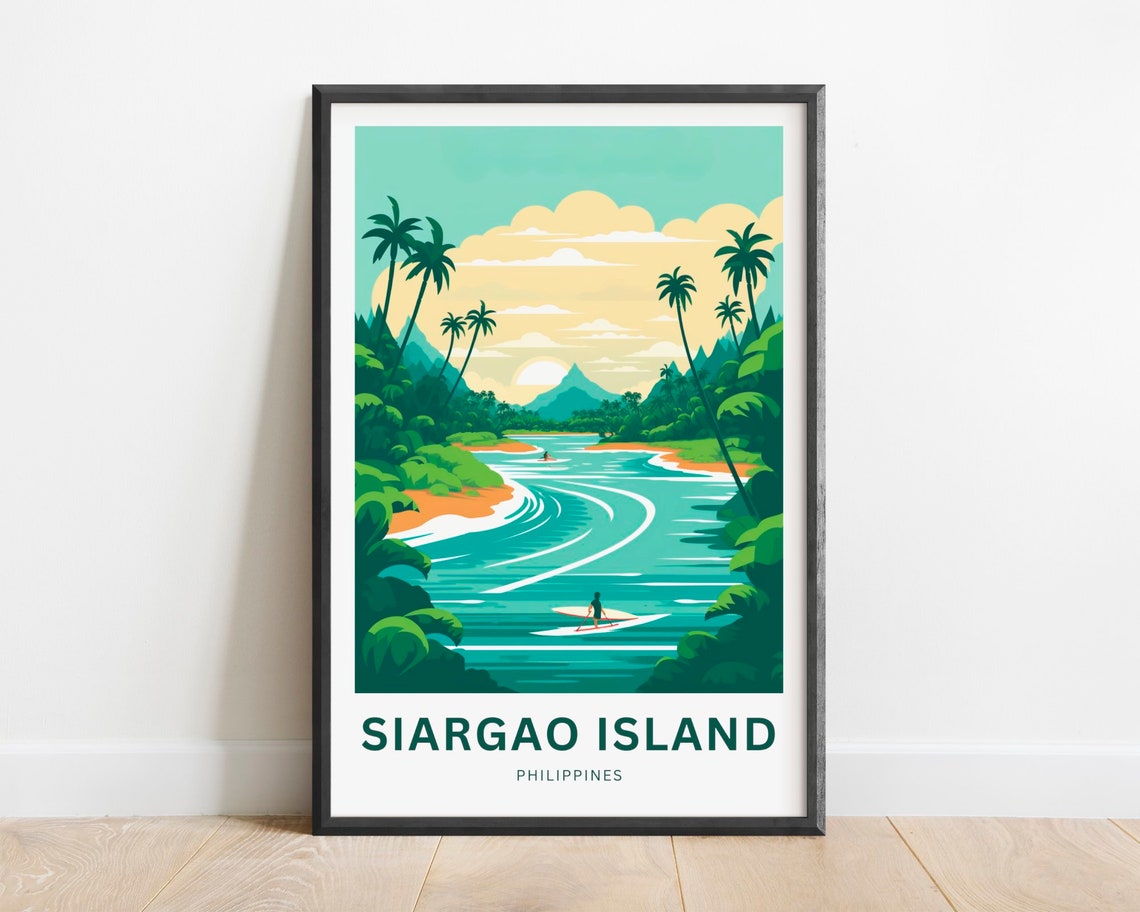Siargao Island Philippines Surfer River Palms Sunrise Travel Poster